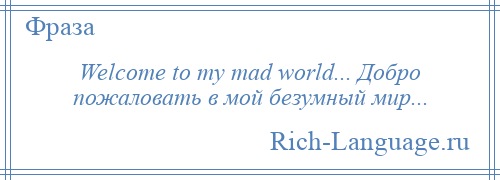 
    Welcome to my mad world... Добро пожаловать в мой безумный мир...