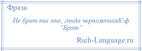 
    Не брат ты мне, гнида черножопаяК\ф “Брат”