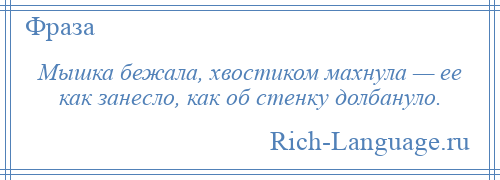 
    Мышка бежала, хвостиком махнула — ее как занесло, как об стенку долбануло.