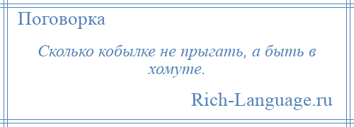 
    Сколько кобылке не прыгать, а быть в хомуте.