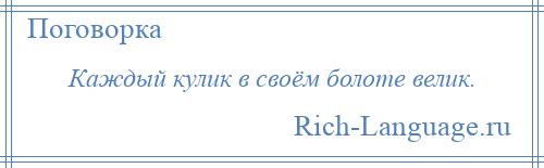 
    Каждый кулик в своём болоте велик.