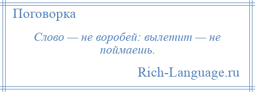 
    Слово — не воробей: вылетит — не поймаешь.