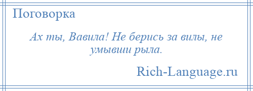 
    Ах ты, Вавила! Не берись за вилы, не умывши рыла.