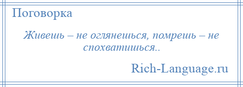 
    Живешь – не оглянешься, помрешь – не спохватишься..