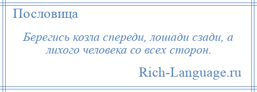 
    Берегись козла спереди, лошади сзади, а лихого человека со всех сторон.