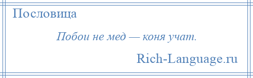 
    Побои не мед — коня учат.