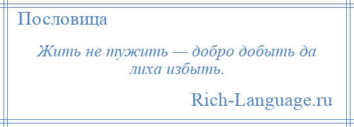 
    Жить не тужить — добро добыть да лиха избыть.