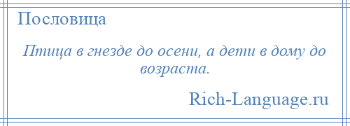 
    Птица в гнезде до осени, а дети в дому до возраста.