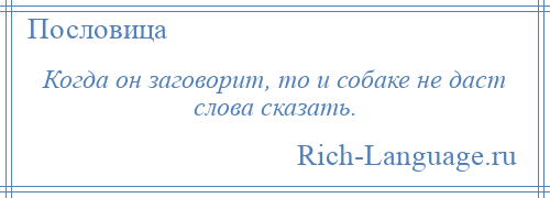 
    Когда он заговорит, то и собаке не даст слова сказать.