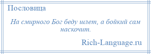 
    На смирного Бог беду шлет, а бойкий сам наскочит.