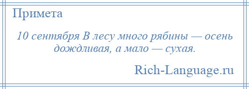
    10 сентября В лесу много рябины — осень дождливая, а мало — сухая.