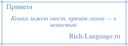 
    Кошка лижет хвост, прячет голову — к ненастью.