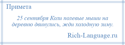 
    25 сентября Коли полевые мыши на деревню двинулись, жди холодную зиму.