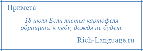 
    18 июля Если листья картофеля обращены к небу, дождя не будет.