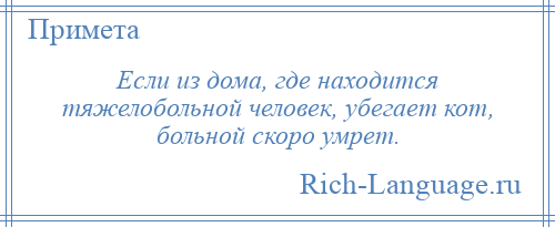 
    Если из дома, где находится тяжелобольной человек, убегает кот, больной скоро умрет.