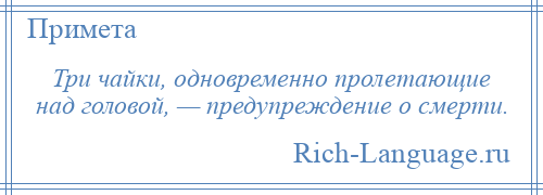 
    Три чайки, одновременно пролетающие над головой, — предупреждение о смерти.