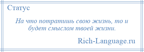 
    На что потратишь свою жизнь, то и будет смыслом твоей жизни.