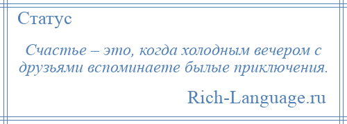 
    Счастье – это, когда холодным вечером с друзьями вспоминаете былые приключения.