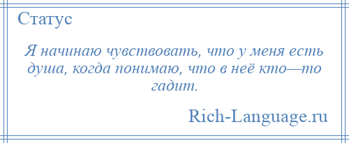 
    Я начинаю чувствовать, что у меня есть душа, когда понимаю, что в неё кто—то гадит.