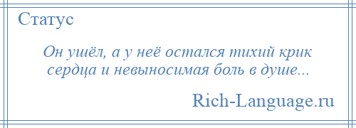 
    Он ушёл, а у неё остался тихий крик сердца и невыносимая боль в душе...