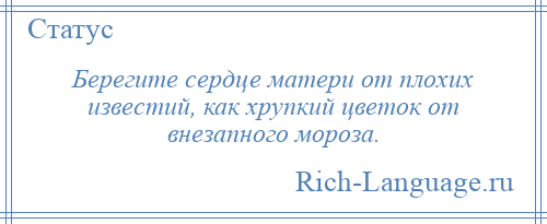 
    Берегите сердце матери от плохих известий, как хрупкий цветок от внезапного мороза.