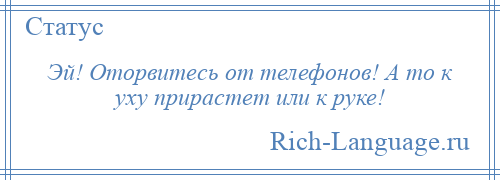 
    Эй! Оторвитесь от телефонов! А то к уху прирастет или к руке!