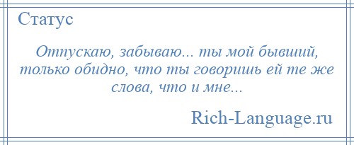 
    Отпускаю, забываю... ты мой бывший, только обидно, что ты говоришь ей те же слова, что и мне...