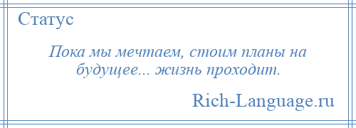 
    Пока мы мечтаем, стоим планы на будущее... жизнь проходит.