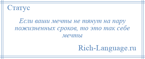 
    Если ваши мечты не тянут на пару пожизненных сроков, то это так себе мечты