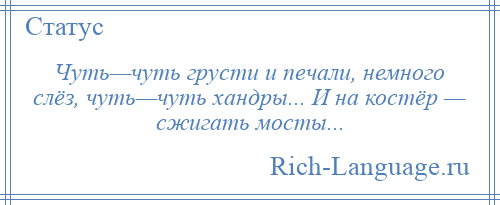 
    Чуть—чуть грусти и печали, немного слёз, чуть—чуть хандры... И на костёр — сжигать мосты...