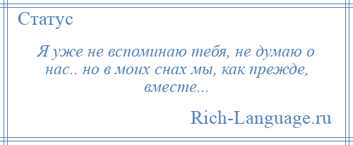 
    Я уже не вспоминаю тебя, не думаю о нас.. но в моих снах мы, как прежде, вместе...