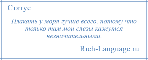 
    Плакать у моря лучше всего, потому что только там мои слезы кажутся незначительными.