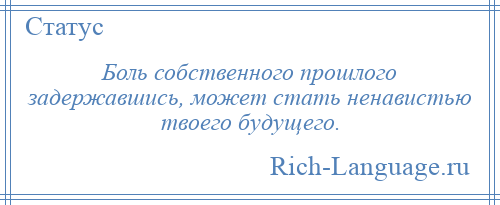 
    Боль собственного прошлого задержавшись, может стать ненавистью твоего будущего.