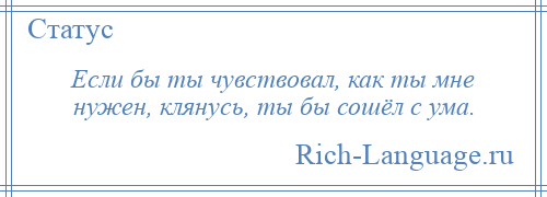 
    Если бы ты чувствовал, как ты мне нужен, клянусь, ты бы сошёл с ума.