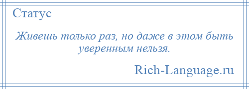 
    Живешь только раз, но даже в этом быть уверенным нельзя.