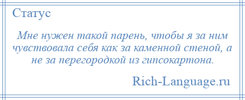 
    Мне нужен такой парень, чтобы я за ним чувствовала себя как за каменной стеной, а не за перегородкой из гипсокартона.