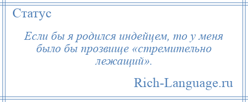 
    Если бы я родился индейцем, то у меня было бы прозвище «стремительно лежащий».