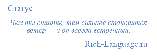 
    Чем ты старше, тем сильнее становится ветер — и он всегда встречный.