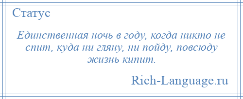 
    Единственная ночь в году, когда никто не спит, куда ни гляну, ни пойду, повсюду жизнь кипит.