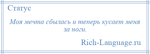 
    Моя мечта сбылась и теперь кусает меня за ноги.