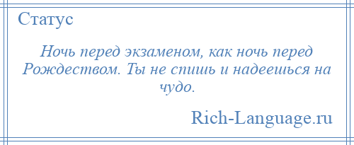 
    Ночь перед экзаменом, как ночь перед Рождеством. Ты не спишь и надеешься на чудо.