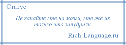 
    Не капайте мне на мозги, мне же их только что запудрили.