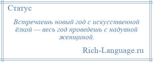 
    Встречаешь новый год с искусственной ёлкой — весь год проведешь с надувной женщиной.