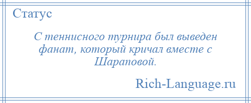 
    С теннисного турнира был выведен фанат, который кричал вместе с Шараповой.