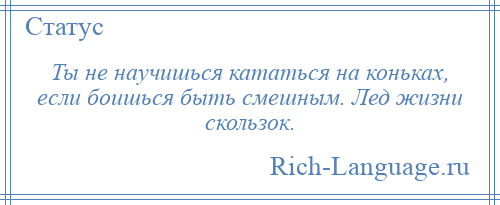 
    Ты не научишься кататься на коньках, если боишься быть смешным. Лед жизни скользок.