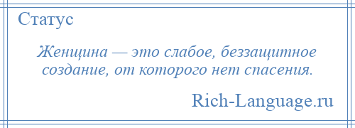 
    Женщина — это слабое, беззащитное создание, от которого нет спасения.