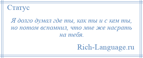 
    Я долго думал где ты, как ты и с кем ты, но потом вспомнил, что мне же насрать на тебя.