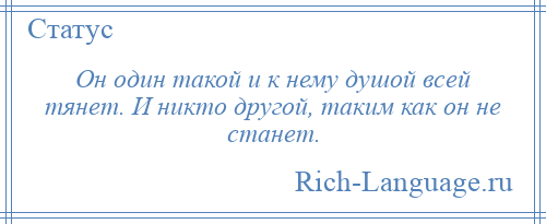 
    Он один такой и к нему душой всей тянет. И никто другой, таким как он не станет.
