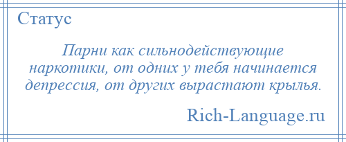 
    Парни как сильнодействующие наркотики, от одних у тебя начинается депрессия, от других вырастают крылья.