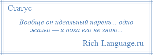 
    Вообще он идеальный парень... одно жалко — я пока его не знаю...